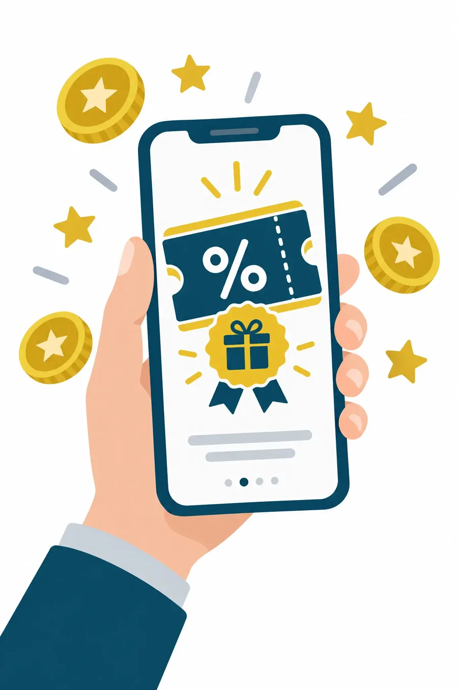 Electronic coupon on a smartphone with savings and rewards